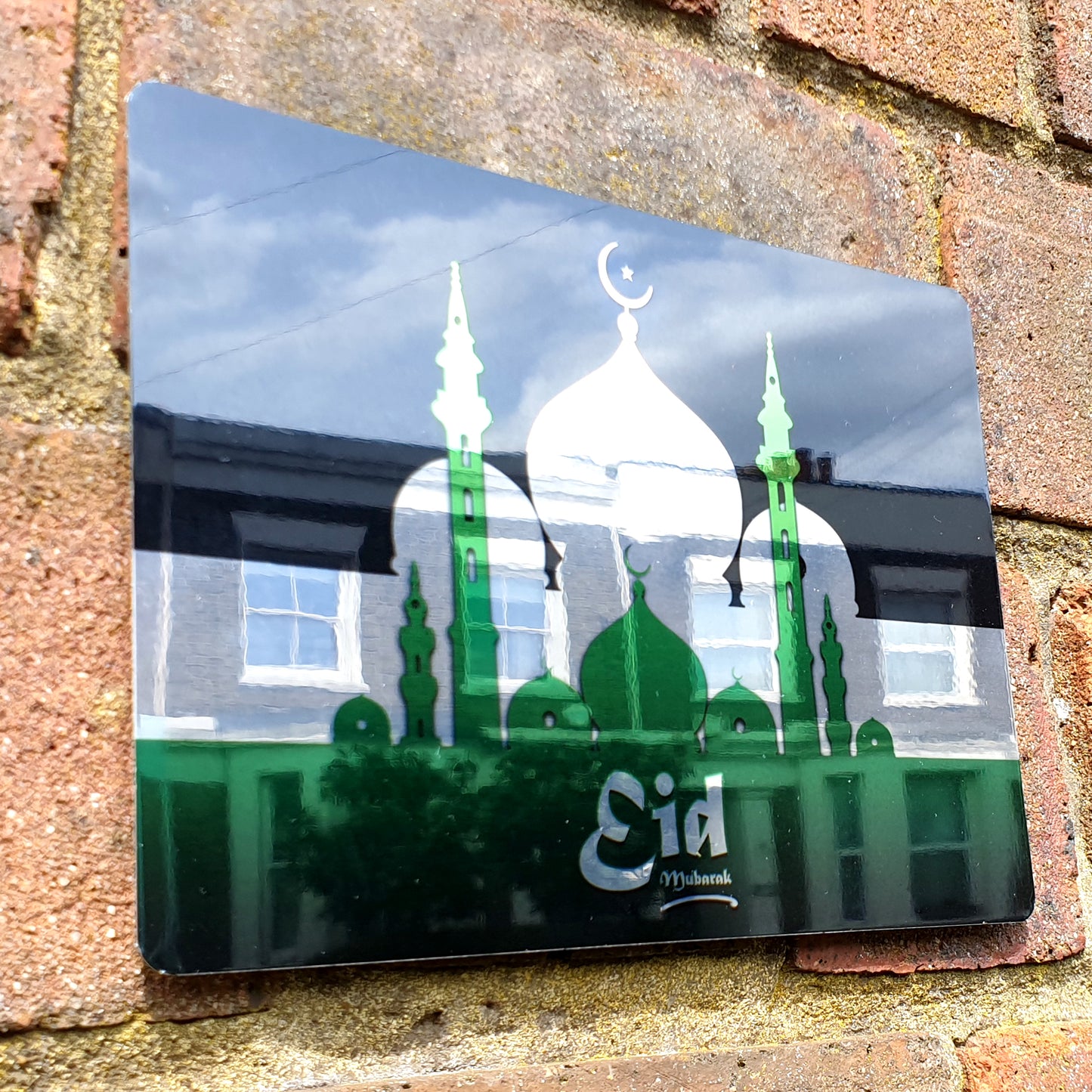 Eid Mubarak Mirror Metal Sign Green and Mirror Mosques