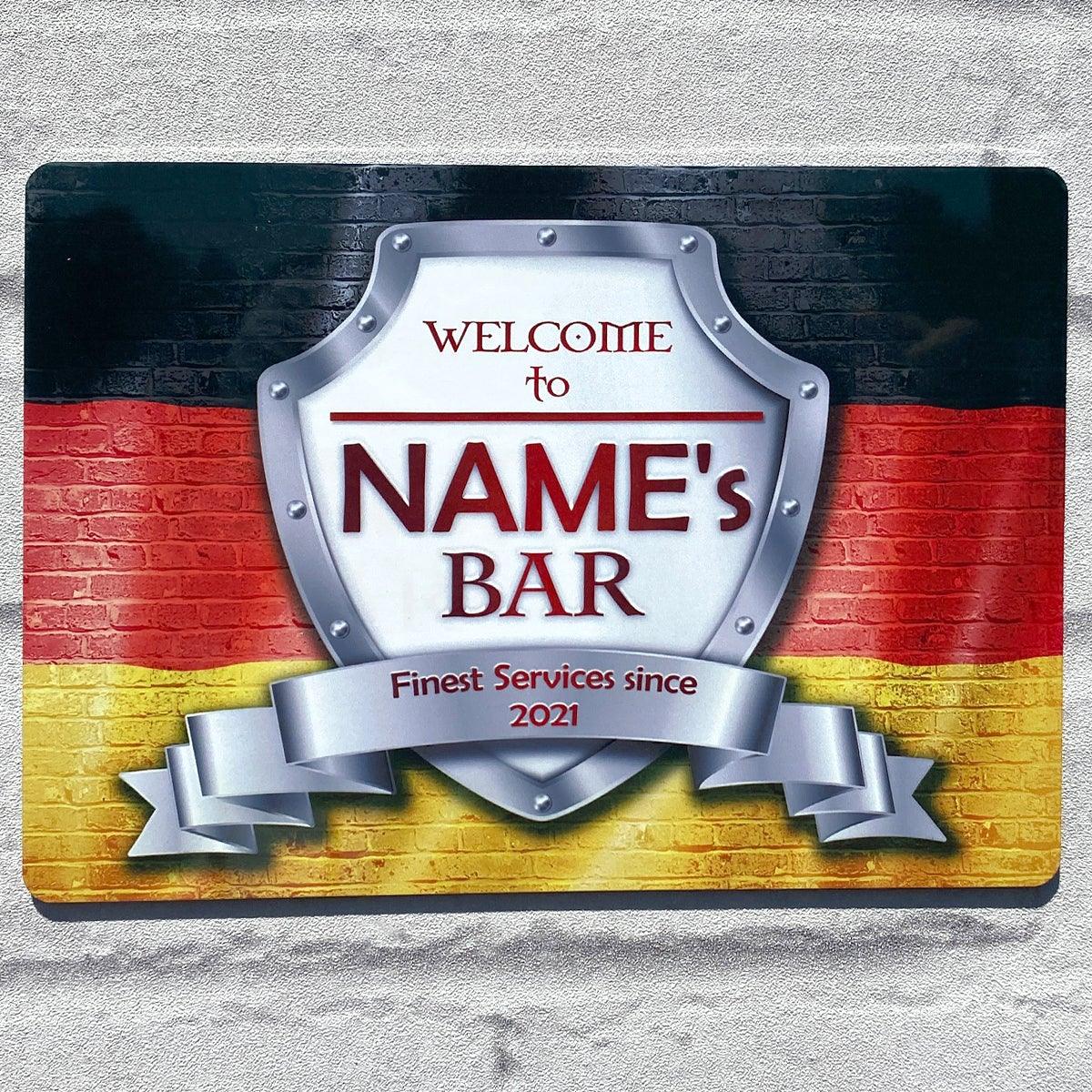 Personalised Bar Sign - Germany German Flag Printed Metal White Sign wall art  Bar Add Name 