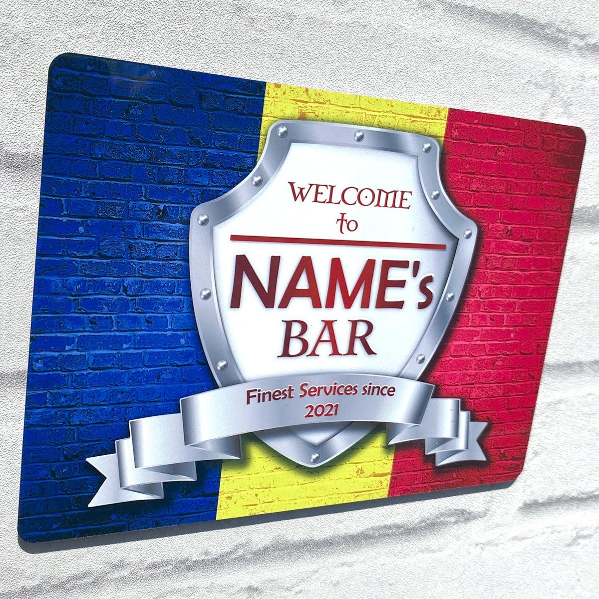 Personalised Bar Sign - Romania Romanian Flag Printed Metal Sign Bar Add Name - shopquality4u