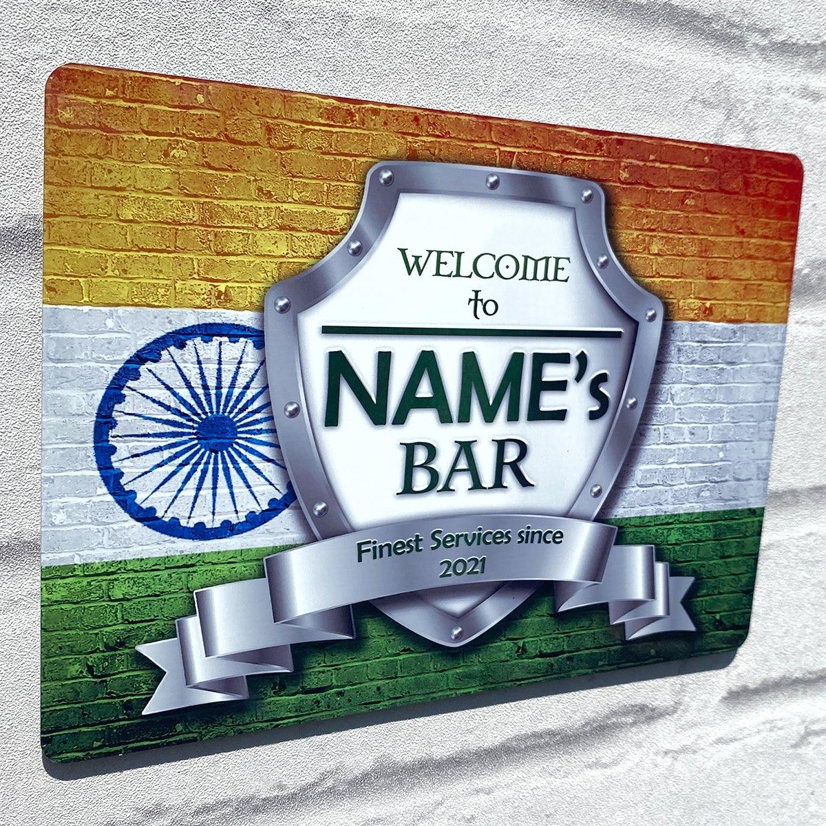 Personalised Bar Sign - India Indian Flag Printed Metal Sign Bar Add Name - shopquality4u