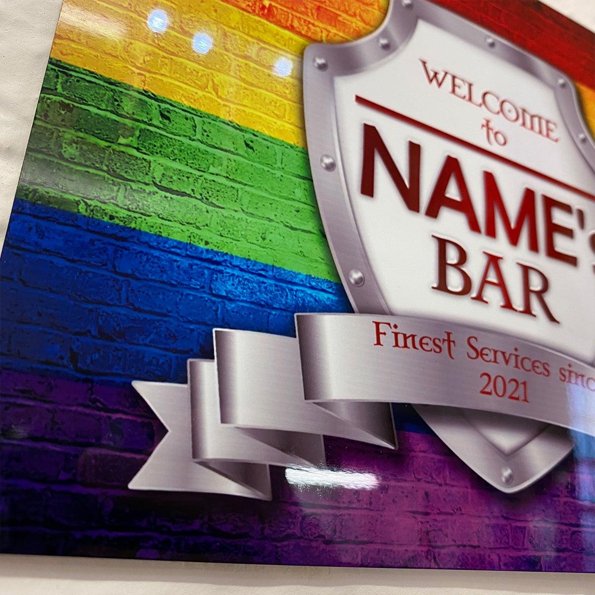 Personalised Bar Sign - Rainbow Flag LGBT Gay Pride Peace Printed Metal Sign Bar Add Name - shopquality4u