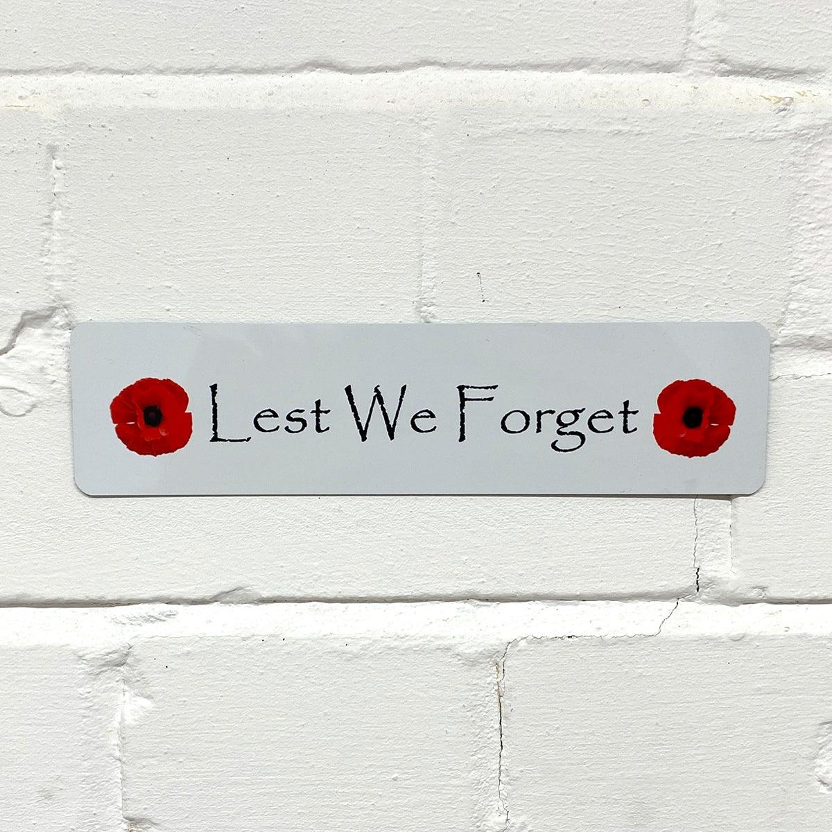 Military Poppy Lest We Forget Printed on Metal Aluminium Plaque (20x5 cm, 7.8x2 inches) - shopquality4u