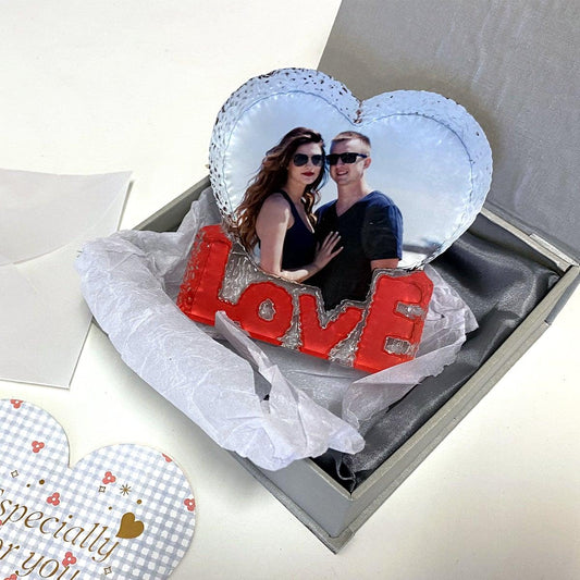 Crystal Block Heart Shaped Picture with Red Love Word Personalised Item - shopquality4u