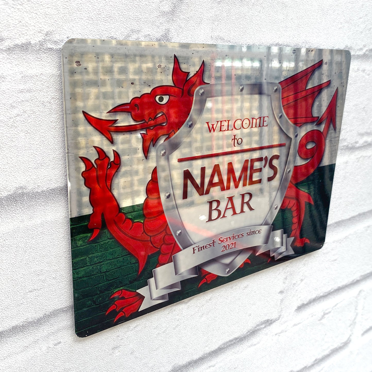 Personalised - Wales Welsh Flag Metal Mirror Sign 