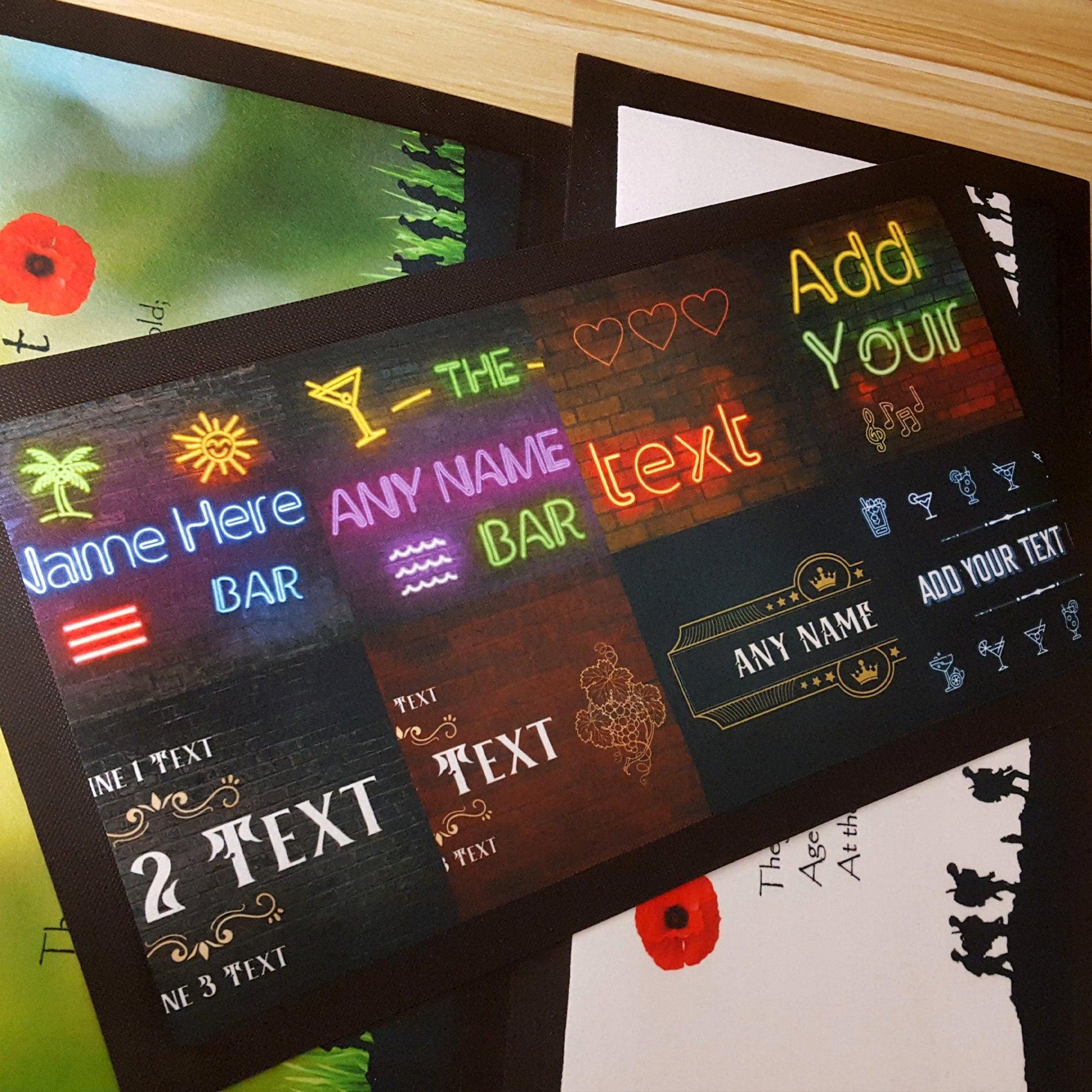 Personalised Bar Runner 44 x 25cm (17.3 x 9.8") Bar Mat Gold Frame Design Add Own Text - shopquality4u