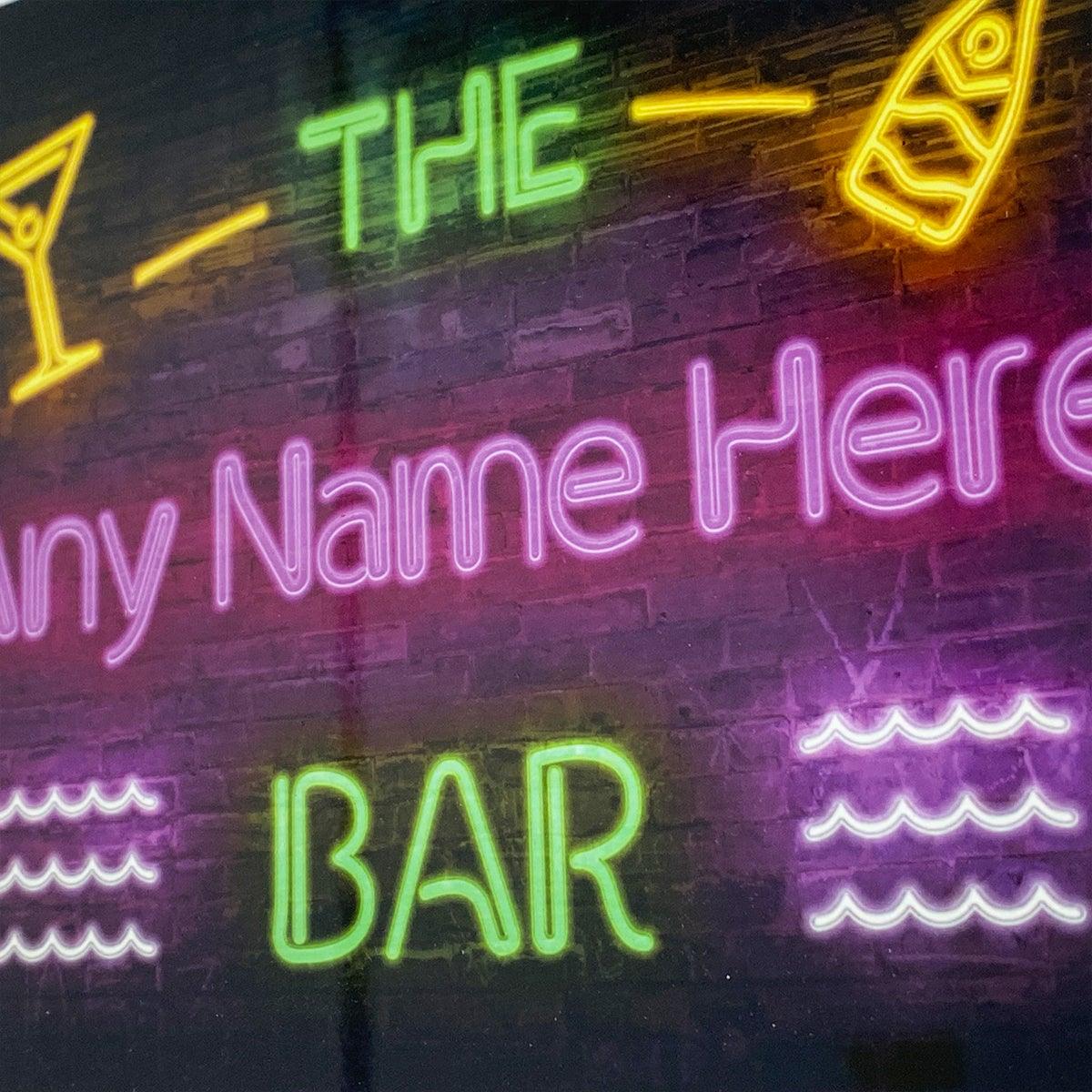 Personalised Bar Sign - Neon effect Printed Metal Sign  Waves Bar Add Name - shopquality4u