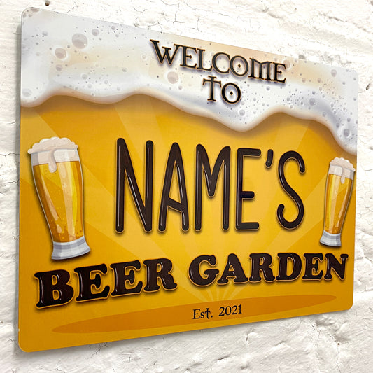 Personalised Beer Garden Sign - 3D Effect Printed Metal Sign Wall Art A5/ A4/ A3 Garden Add Name