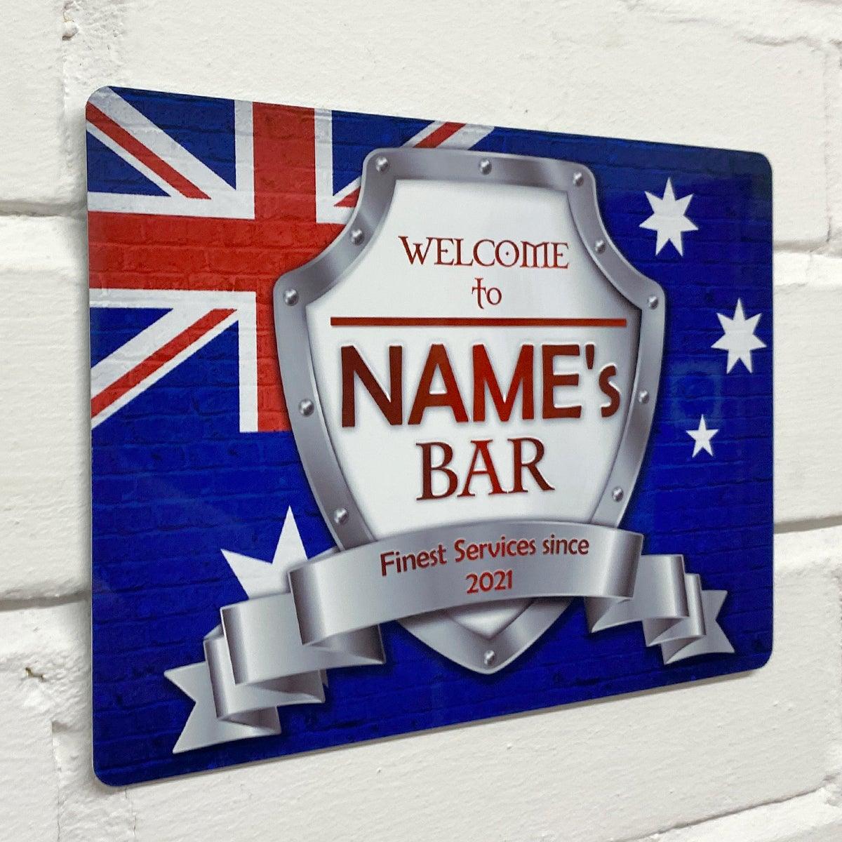 Personalised Bar Sign - Australia Australian Flag Printed Metal Sign Bar Add Name - shopquality4u