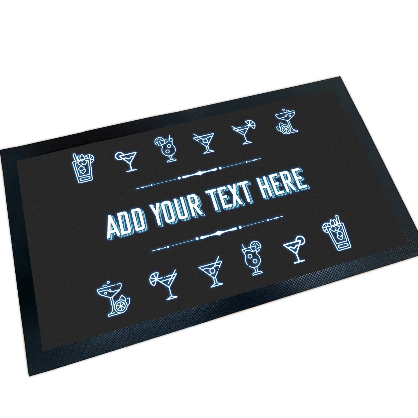 ShopQuality4U Bar Runner Gripped Rubber Backing 44 x 25cm (17.3 x 9.8'') Bar Mat Personalised Bar Runner Cocktail Glasses Design Add Own Text