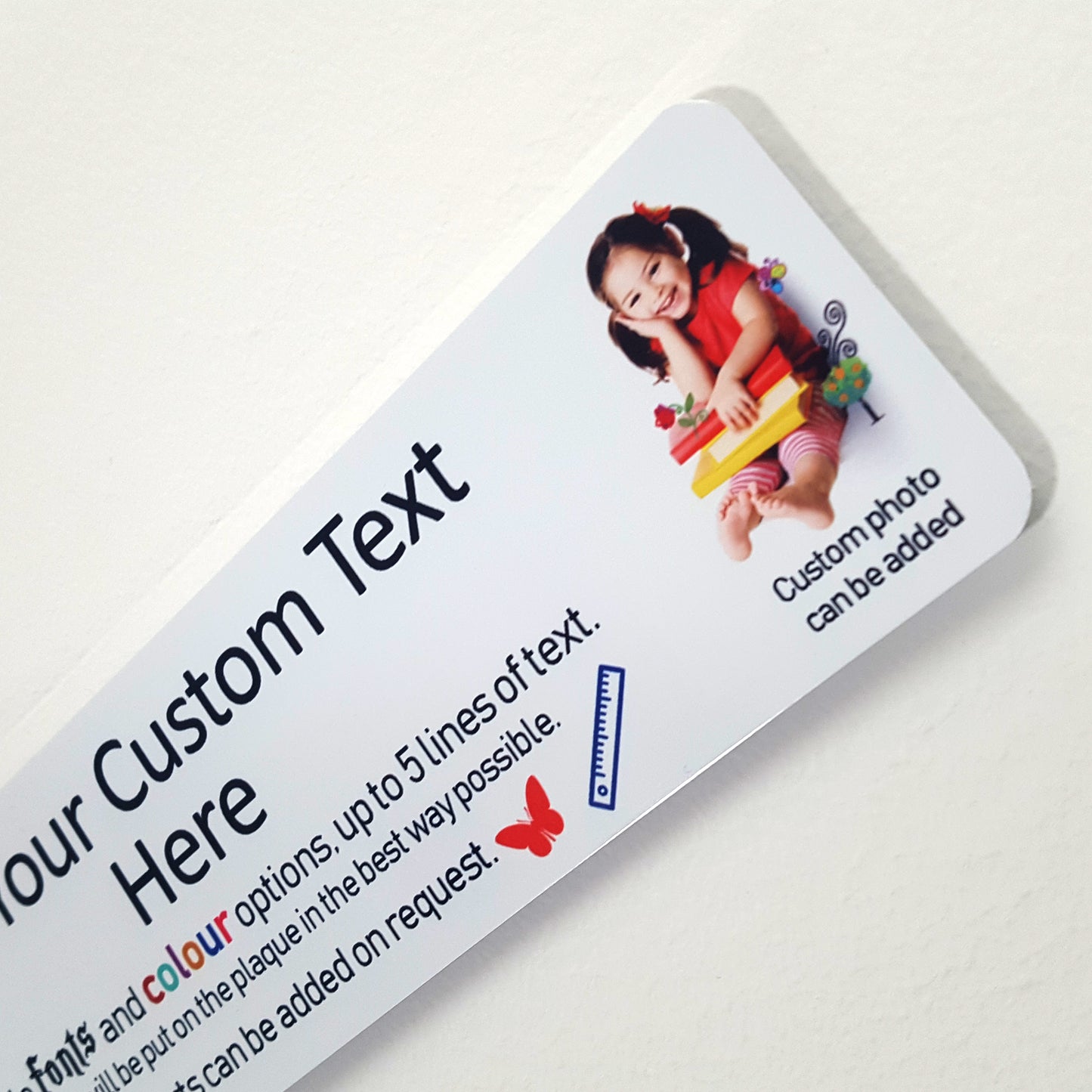 Full Customisable White Metal Plaque - Text + Pictures (20x5 cm, 7.8x2 inches)
