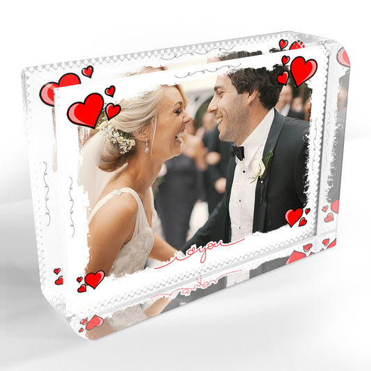 ShopQuality4U Picture with Love Frame I Love You Red Hearts Personalised Printed Crystal Block