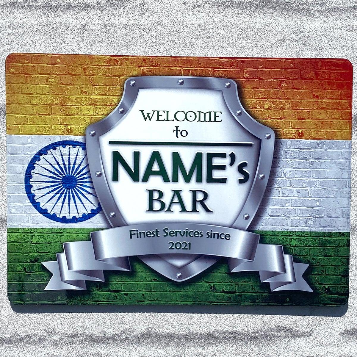 Personalised Bar Sign - India Indian Flag Printed Metal White Sign wall art  Bar Add Name 
