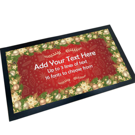 ShopQuality4U Bar Runner Gripped Rubber Backing 44 x 25cm (17.3 x 9.8'') Bar Mat Personalised Bar Runner Red Christmas Design Add Own Text